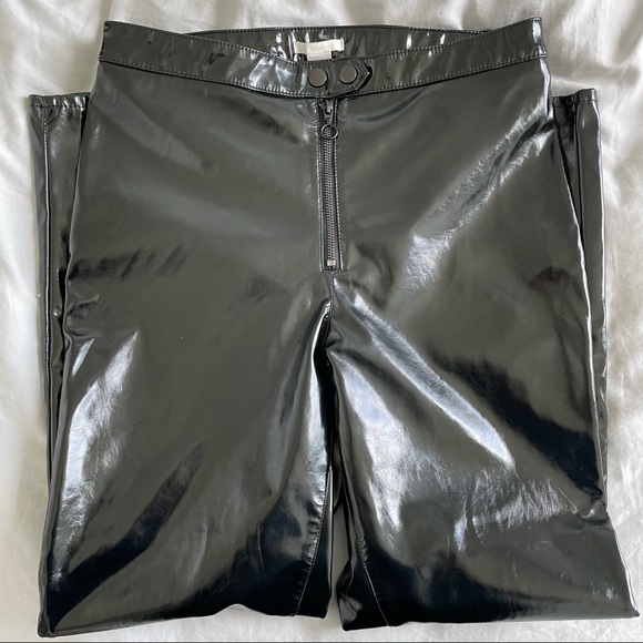 H&M Faux Leather High-Waisted Pants - Straight Leg - Picture 2 of 9